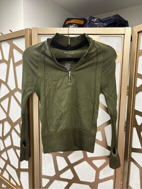 FP Movement Olive Green Quarter-Zip Pullover with Thumbholes